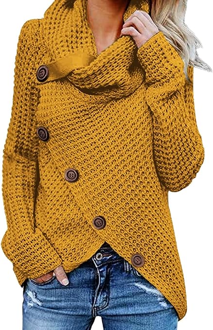 Photo 1 of Asvivid Women's 2023 Spring Fashion Turtle Cowl Neck Long Sleeve Wrap Asymmetric Pullover Sweaters- medium
