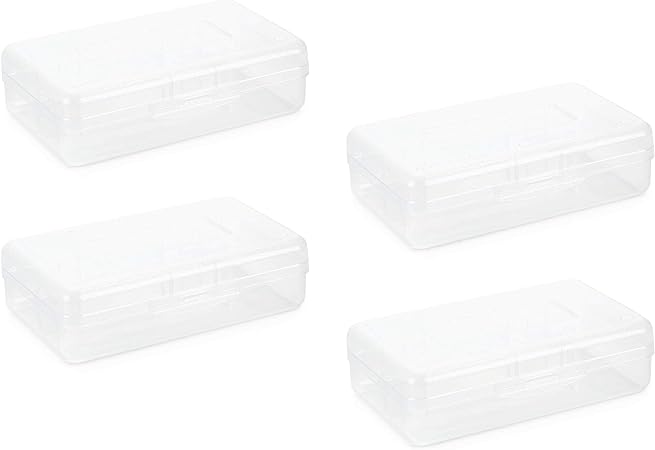 Photo 1 of Blue Summit Supplies Clear Plastic Pencil Boxes, Translucent Pencil Boxes for School, Crayon and Marker Boxes with Hinged Lids for Classroom or Office Storage, 4 Pack
