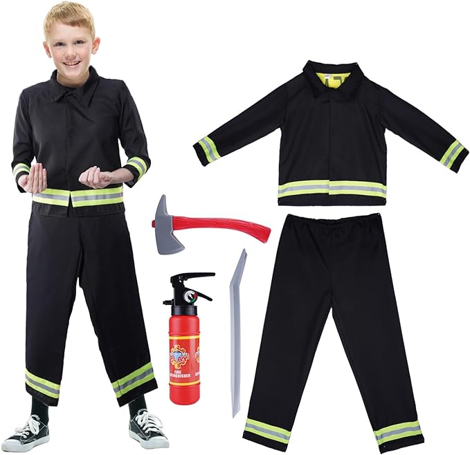 Photo 1 of cheerdecor Firefighter Costume for Kids - Toddler Fireman Costume Set Fireman Dress up Realistic Fireman Costume Outfits- small
