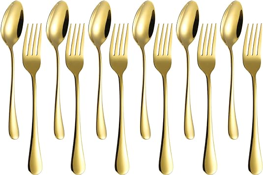 Photo 1 of 12-Pieces Silverware Set, Flatware Set for 6, Stainless Steel Tableware Cutlery Set with Spoons Forks, Utensil Sets for Home Kitchen Restaurant Hotel, Dishwasher Safe (Gold)
