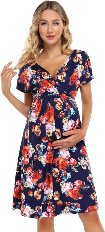 Photo 1 of Coolmee Maternity Dress Women's V-Neck A-Line Knee Length Wrap Dress Swing Dresses for Baby Shower or Casual Wear-2XL
