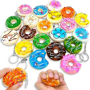 Photo 1 of Apatsp 20 Pcs Mini Donut Stress Balls Keychain 2 Inch Slow Rising Fake Donuts Toys for Girl Donut Birthday Gift Theme Decorations Party Favors
