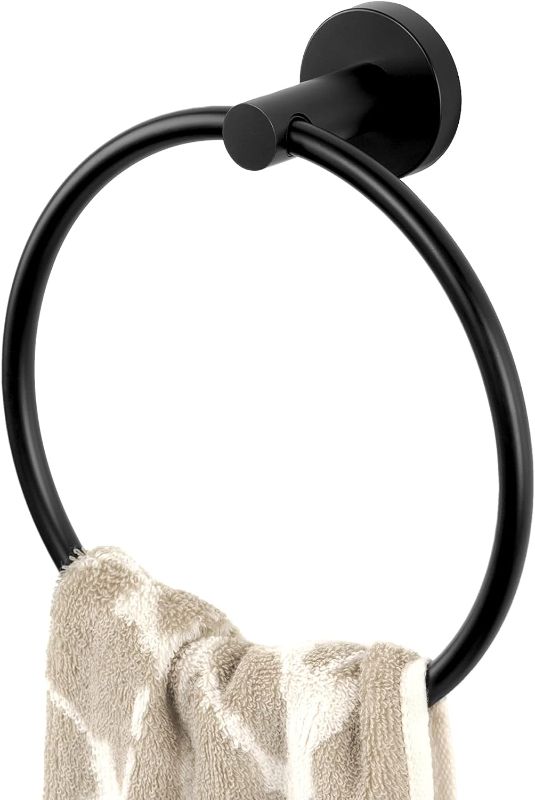 Photo 1 of  Matte Black Towel Ring for Bathroom, Stainless Steel Hand Towel Holder Wall Mounted, Modern Simple Round Kitchen Hand Towel Ring with Hardware Accessories