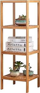 Photo 1 of Zoopolyn 100% Bamboo Bathroom Shelf 13 x 13 x 39 inches 4-Tier Multifunction Standing Towel Rack Storage Organizer Unit Natural