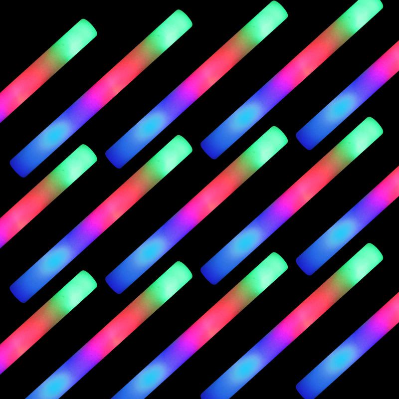 Photo 1 of  Bulk Glow Sticks, 25 Pack LED Foam Sticks with 3 Modes Colorful Flashing, Glow in the Dark Party Supplies for Raves, Concert, Party, Camping, Wedding