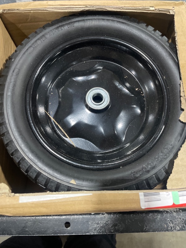 Photo 2 of 2 Pack Small 13x5.00-6 Flat Free Tire,Turf Tread,2.25"offset hub with steel rim ,5/8" ball bearing , Tire OD:299-309mm,12'',Tire SW:88.5-94.5mm, PU Foam wheel,small solid trolley wheel