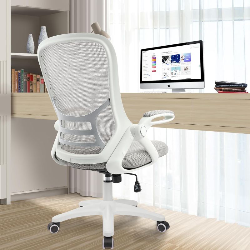 Photo 1 of Office Chair Ergonomic Mesh Swivel Computer Task Desk Chair Comfortable, Flip-up Arms, Adjustable Height (Grey)
