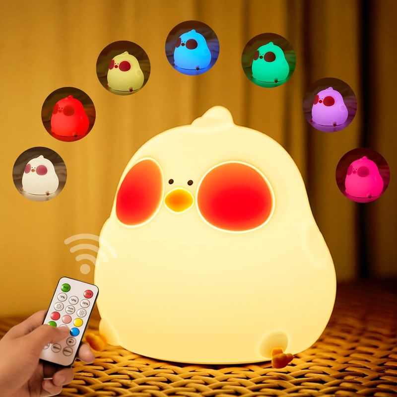 Photo 1 of BUAOB Cooku Chick Night Light, LED Squishy Chick Lamp, Cute Light Up Chick, Silicone Dimmable Nursery Nightlight, Rechargeable Bedside Touch 7 Colors Lamp for Breastfeeding, Room Decor