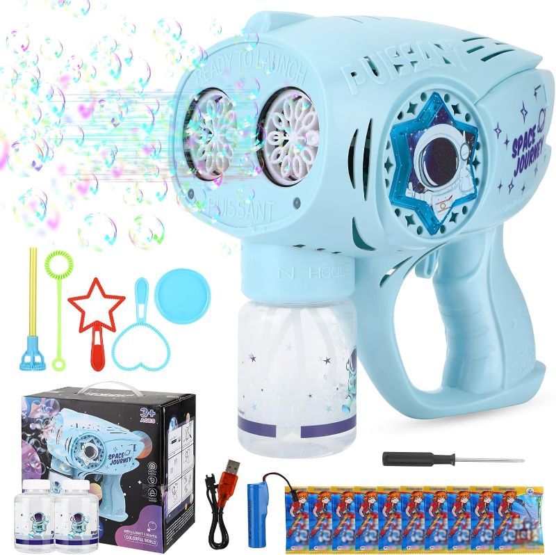 Photo 1 of Bubble Gun Kannino Bubble Machine Gun with Colorful Lights, 20 Hole Bubble Maker with 10 Refill Solution for Kids Adults, Bubble Guns for Outdoor Birthday Party Gift Camping Summer Toy 