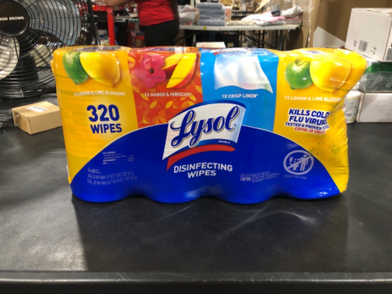 Photo 2 of Lysol Disinfectant Wipes Bundle, Multi-Surface Antibacterial Cleaning Wipes, For Disinfecting & Cleaning, contains x2 Lemon & Lim Blossom (80ct) x1 Crisp Linen (80 Ct) & x1 Mango & Hibiscus (80 Ct)