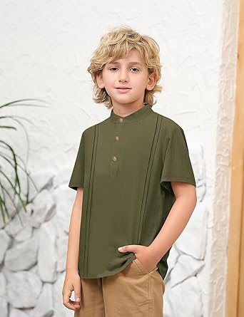 Photo 1 of Geckatte Boys Button Up Henley Shirt Short Sleeve Summer Casual Solid Dress Shirt Tee Tops Size 11-12