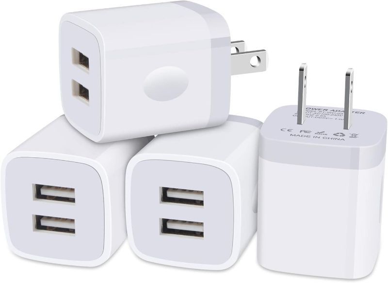 Photo 1 of USB Wall Charger, Charging Cube,Sicodo 4Pack Dual Port Charing Block Plug in Cell Phone Charger Box Brick USB Power Adapter for iPhone 14 13 12 SE 11 X XS,Samsung Galaxy S23 S22 S21 20,Google,LG,Moto