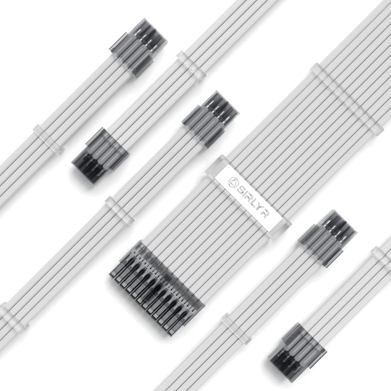 Photo 1 of Sirlyr PSU Extension Cable Kit Custom Sleeved Power Supply Cable Mod for PC Build 16AWG 24Pin ATX /8 (4+4) Pin EPS CPU Cable /8 (6+2) Pin PCI-E GPU PSU Cables 6PCS with Cable Comes White
