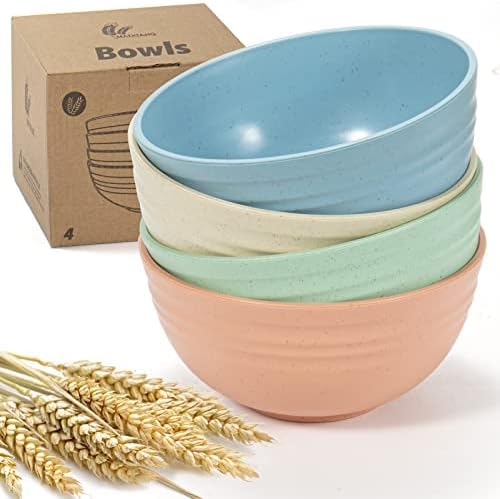 Photo 1 of 4 PCS 5.9 inch Lightweight Wheat Straw Bowl, Unbreakable Cereal Pasta Bowls Microwave& Dishwasher Safe, Reusable Tableware Dinnerware Fruit Snack Container (4 colors)