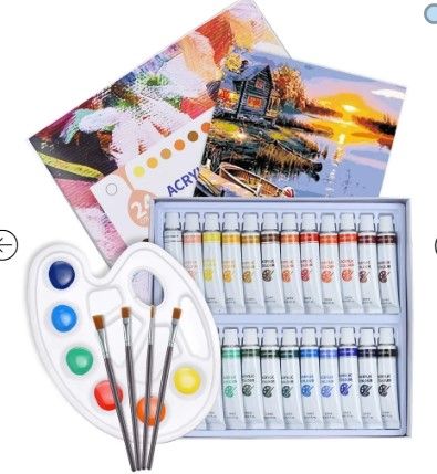 Photo 1 of Choitak Acrylic Paint Set, 30Pcs Acrylic Painting Set with 24 Colors Paint Tubes, 4 Paintbrushes,1 Palette, Ideal for Kids, Beginners, Amateurs, Artists, Easily Apply for Canvas, Fabric, Wood, Ceramic