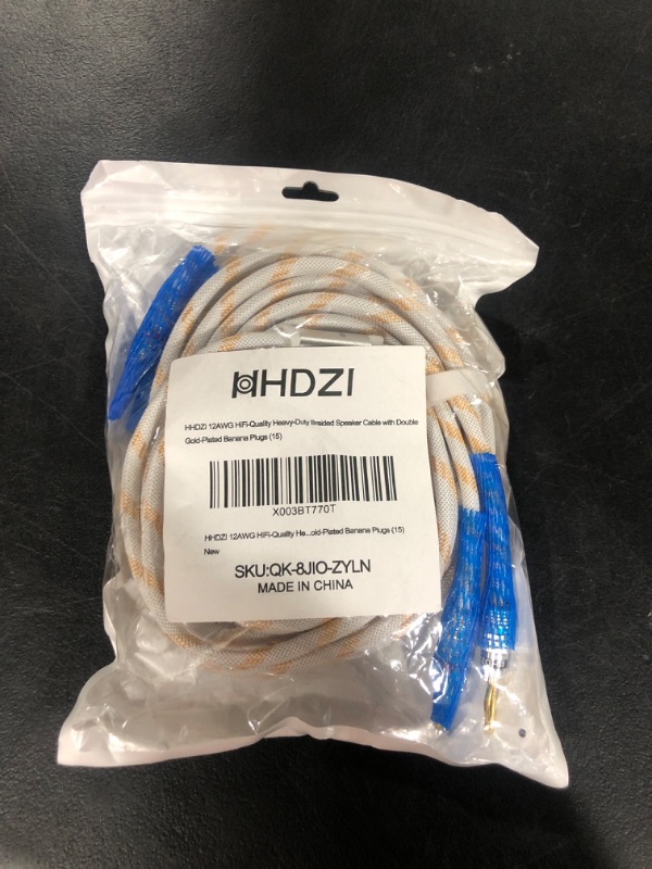 Photo 2 of HHDZI 12AWG HiFi-Quality Heavy-Duty Braided Speaker Cable with Double Gold-Plated Banana Plugs (15) 