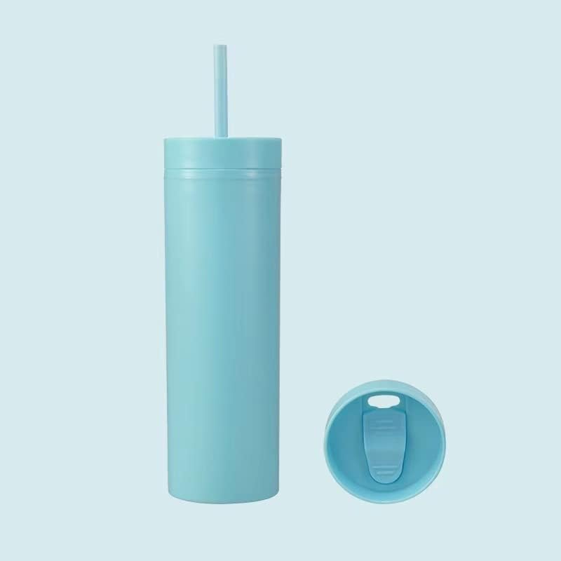 Photo 1 of 16oz Plastic Water Cup BPA FREE Acrylic Water Bottle Matte Double Wall Skinny Tumbler (Turquoise) 