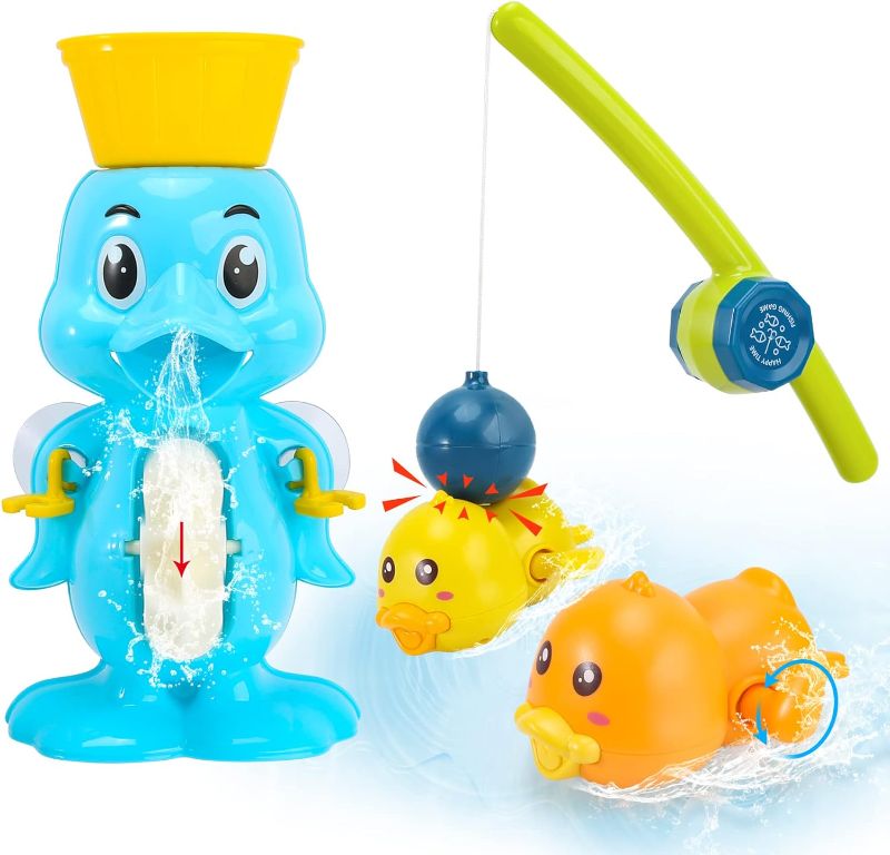 Photo 1 of Bath Bathtub Toys for Toddlers 1-3 Years Old,Preschool New Born Baby Bathtub Water Toys,Duck Bathtub Toys with Rotatable Waterwheel,Best Gifts for Kids 