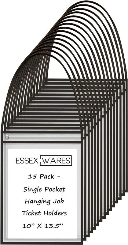 Photo 1 of 15 Pack Single Hanging Job/Shop Ticket Holder (Black) - by Essex Wares - Use in Your Business or in a Classroom. Fits Standard 8.5 X 11 Sheets of Paper and Can be Used as a Dry Erase Pocket. 