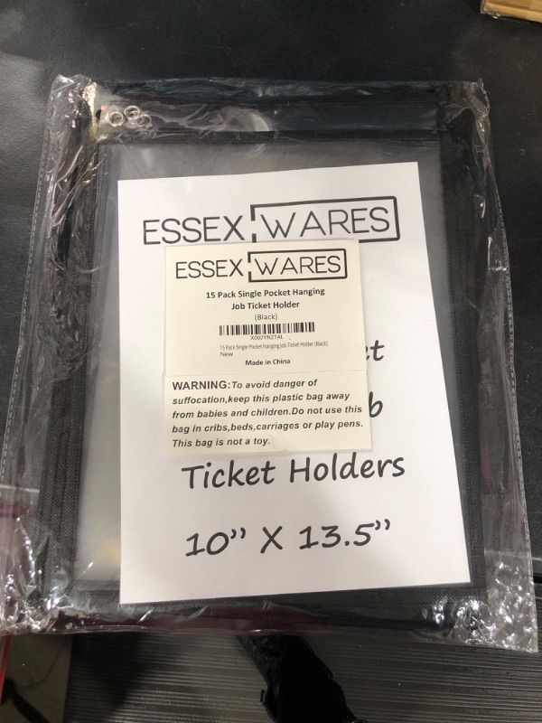 Photo 2 of 15 Pack Single Hanging Job/Shop Ticket Holder (Black) - by Essex Wares - Use in Your Business or in a Classroom. Fits Standard 8.5 X 11 Sheets of Paper and Can be Used as a Dry Erase Pocket. 