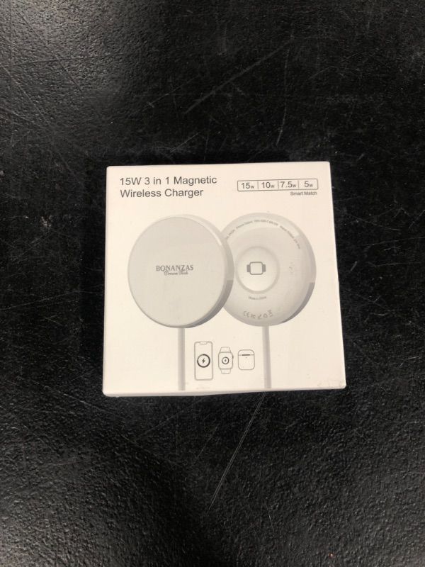 Photo 1 of 3 in 1 Double Sided 15W Fast Wireless Magnetic Charger Pad Compatible with iPhone 14/14 Plus /14 Pro/ 14 Pro Max iPhone 13 Series/iPhone 12 Series pro, Airpods Apple Watch White