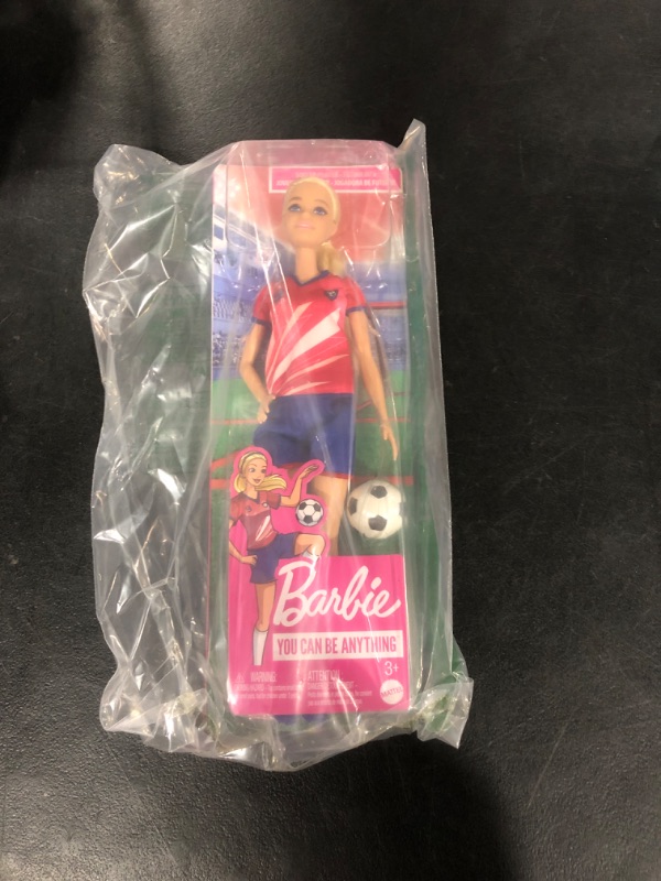 Photo 2 of Barbie Soccer Fashion Doll with Blonde Ponytail, Colorful #9 Uniform, Cleats & Tall Socks, Soccer Ball 11.5 inches Blonde Multicolor