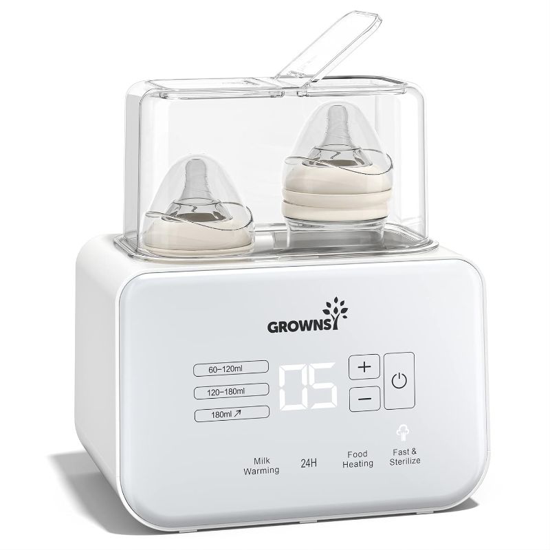 Photo 1 of Baby Bottle Warmer, Gronwsy 8-in-1 Fast Milk Warmer with Timer Breastmilk or Formula, Fits 2 Bottles, Accurate Temperature Control, with Defrost, Sterili-zing, Keep, Heat Baby Food Jars Function
