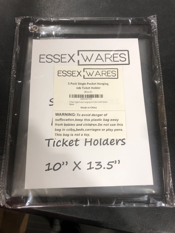 Photo 2 of 5 Pack Single Hanging Job/Shop Ticket Holder (Black) - by Essex Wares - Use in Your Business or in a Classroom. Fits Standard 8.5 X 11 Sheets of Paper and Can be Used as a Dry Erase Pocket.