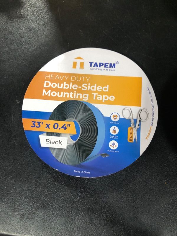 Photo 1 of Tapem Double Sided Tape Heavy Duty - 33 ft x 0.4" - Premium Mounting Tape - Acrylic Double Sided Foam Tape - Black Adhesive Tape - Strong Double Stick Tape - Perfect for Cars, Home Decor, and DIY! 33ft x 0.4in
