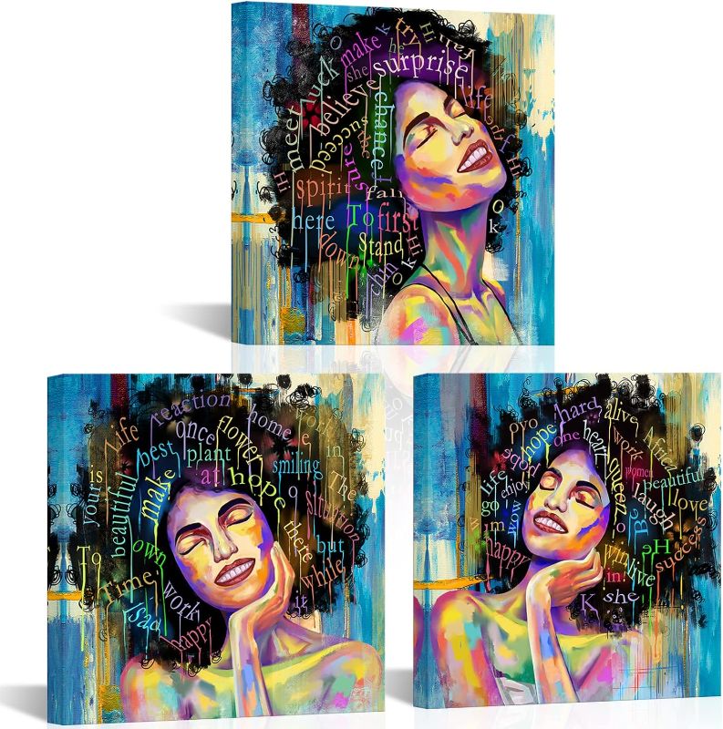 Photo 1 of 
LoveHouse African Women Canvas Wall Art Fashion African American Black Girl Picture Wall Decor Art Painting Stretched and Framed for Girl Room Bedroom Home