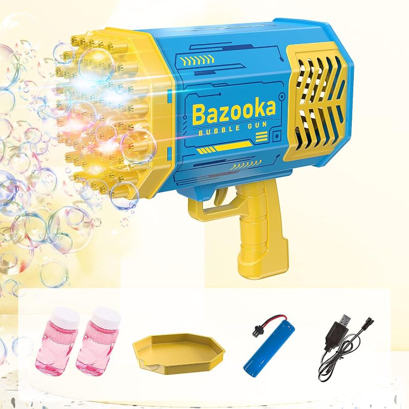 Photo 1 of 
Bubble Machine Gun, 69 Holes Bubbles Machine, Bazooka Bubble Gun with Lights/Bubble Solution for Adults Kids, Summer Toy Gift for Outdoor Indoor Wedding.