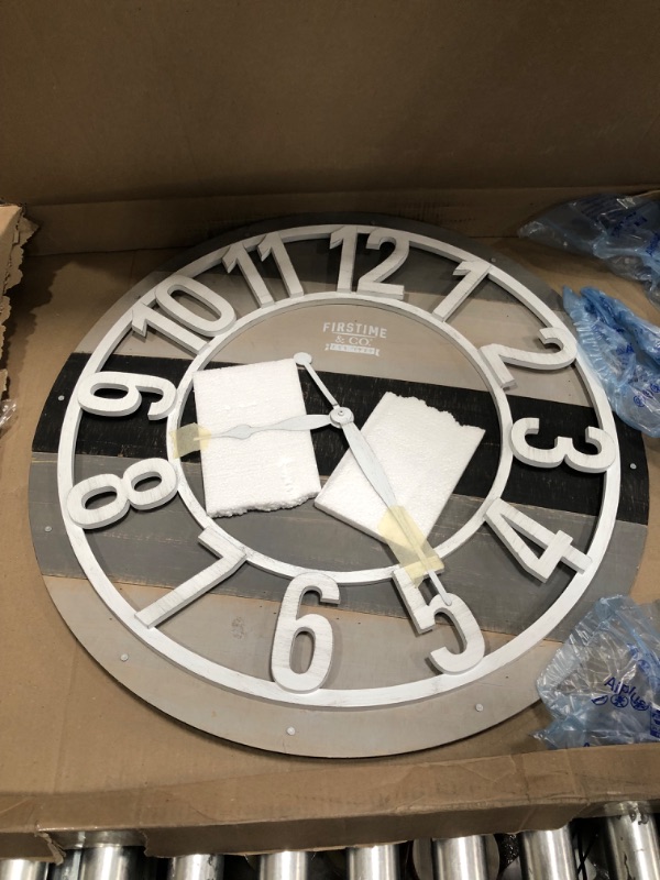 Photo 1 of *** parts only *** FirsTime & Co. Gray Shabby Planks Wall Clock, Large Vintage Decor for Living Room, Home Office, Round, Wood, Farmhouse, 27 inches
