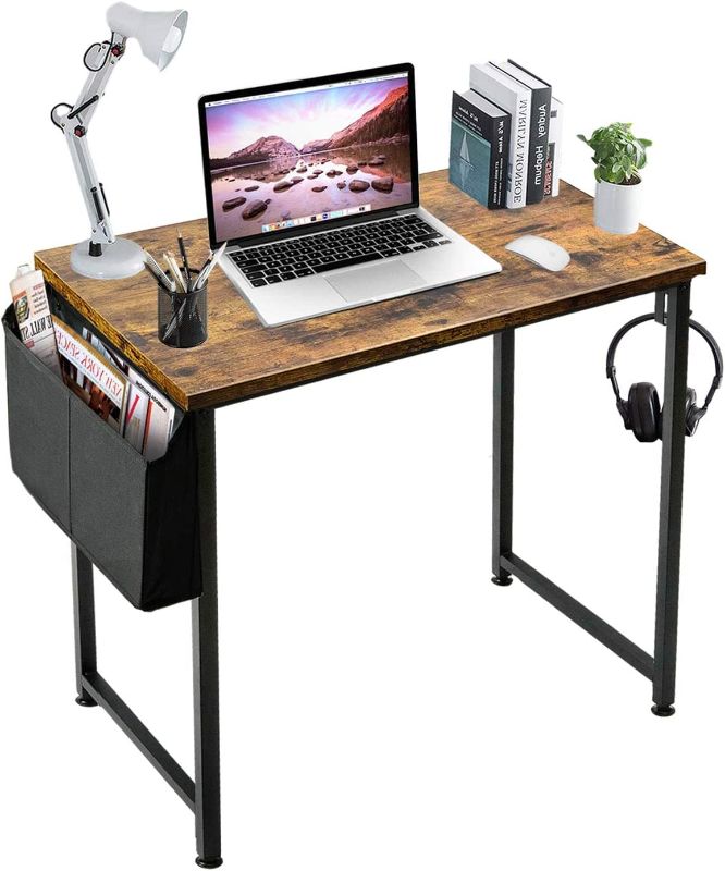 Photo 5 of 
Lufeiya Small Computer Desk Study Table for Small Spaces Home Office 31 Inch Rustic Student Laptop PC Writing Desks with Storage Bag Headphone Hook,Brown