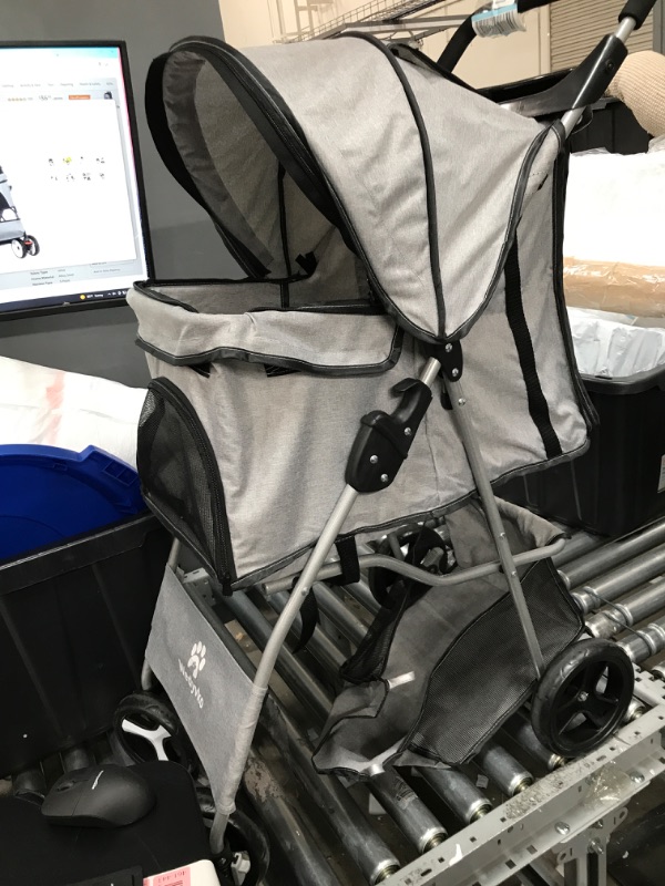 Photo 2 of **MISSING MESH WINDOW**
PawHut Travel Pet Stroller for Dogs, Cats, One-Click Fold Jogger with Swivel Wheels Grey