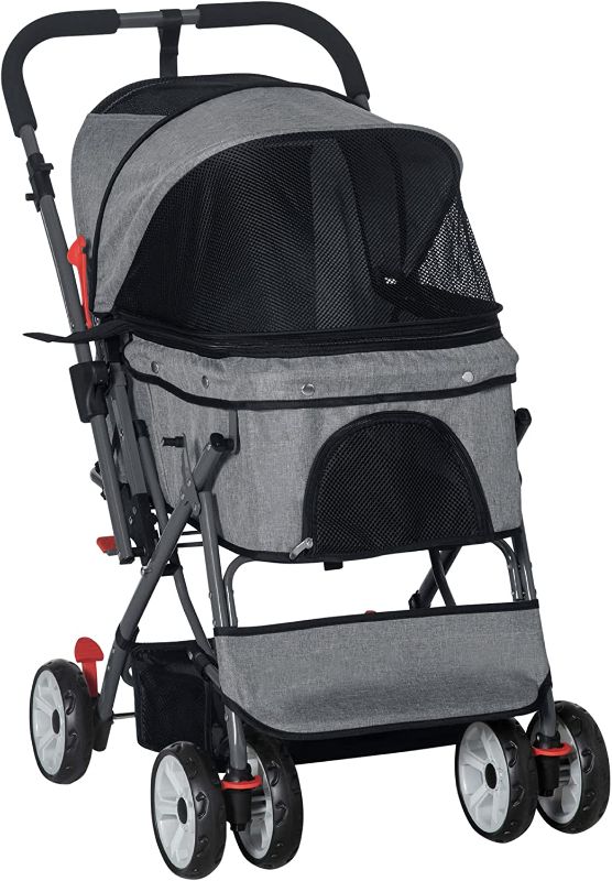 Photo 1 of **MISSING MESH WINDOW**
PawHut Travel Pet Stroller for Dogs, Cats, One-Click Fold Jogger with Swivel Wheels Grey