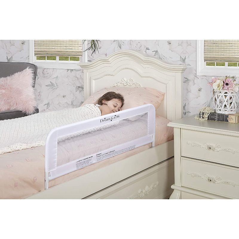 Photo 1 of Dream On Me Adjustable Mesh Bed Rail, Two Height Levels, Ready To Use, Compatible with Adult Twin Size Beds, All Steel construction, Equipped with Guard Gap, Durable Nylon Fabric Mesh, White
