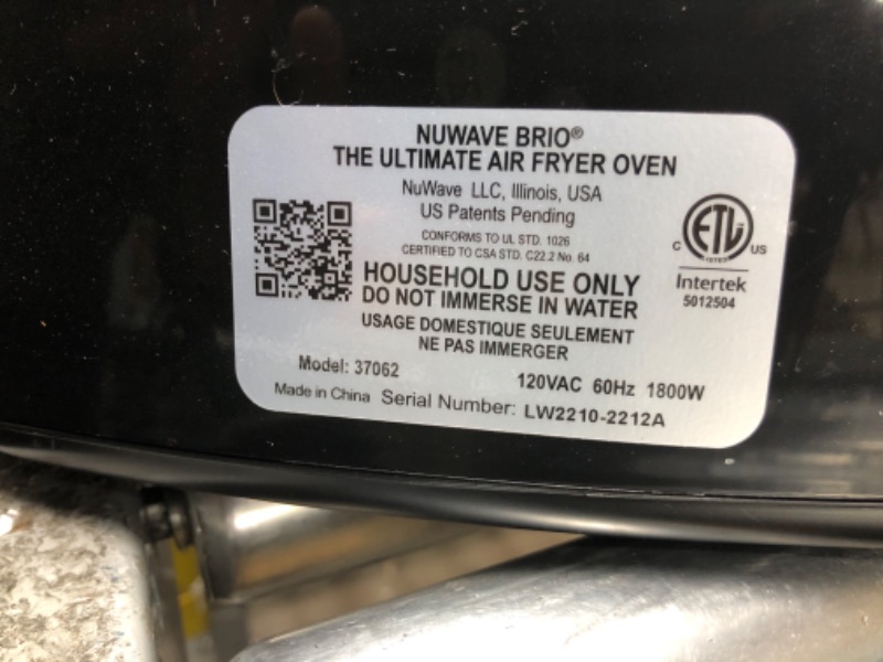 Photo 3 of ****does not power on*****
Nuwave Brio 7-in-1 Air Fryer Oven, 7.25-Qt with One-Touch Digital Controls, 50°- 400°F Temperature Controls in 5° Increments, Linear Thermal (Linear T) for Perfect Results, Black
