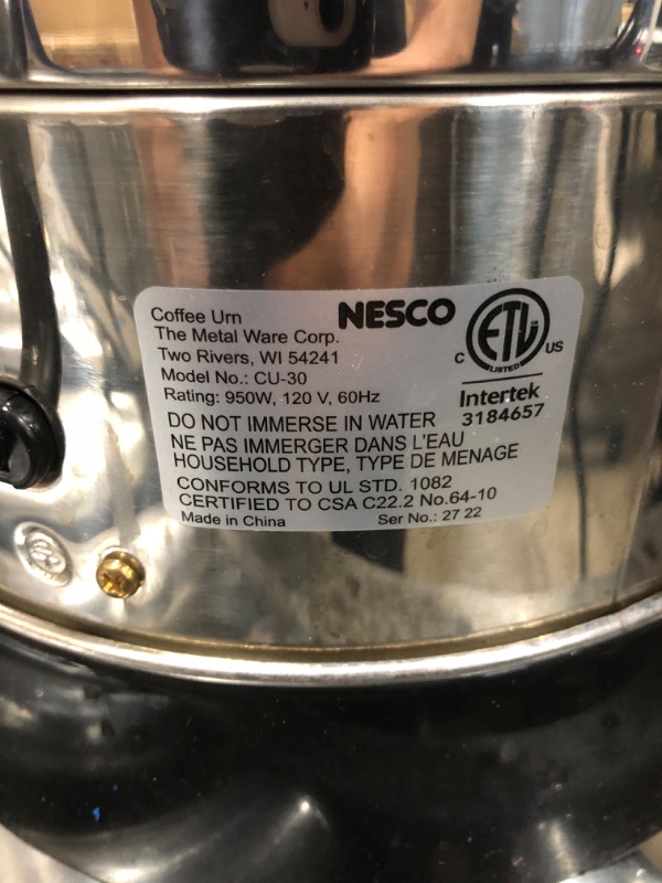 Photo 5 of Nesco Professional Coffee Urn, 30 Cups, Stainless Steel
