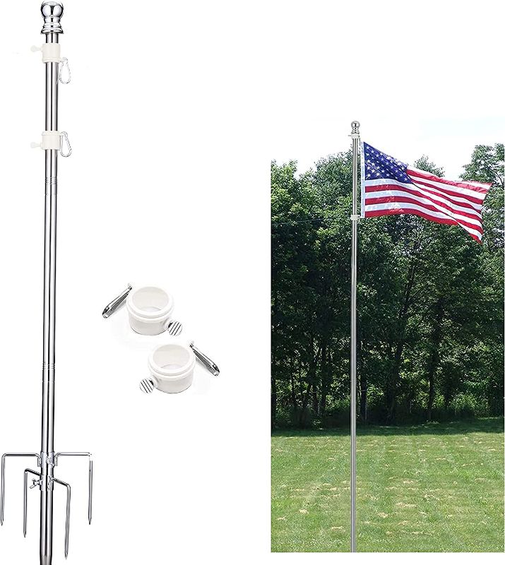 Photo 1 of Ground outdoor Flag Pole for House, 9 FT Floor-Mounted or Handheld Telescoping outside Flag Pole kit, Tangle Free ? Wind Resistant Stainless Steel American pole for Patio, Garden (Flag not Included)
