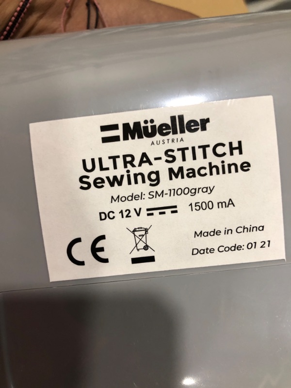 Photo 3 of ***MISSING COMPONENTS*** Mueller Ultra Stitch Sewing Machine, 110 Stitch Applications, LED Light, Foot Pedal, Reverse, Buttonhole, Button and Zipper Sewing, Easy to Use, Thread Cutter, Removable Accessories Storage, Grey