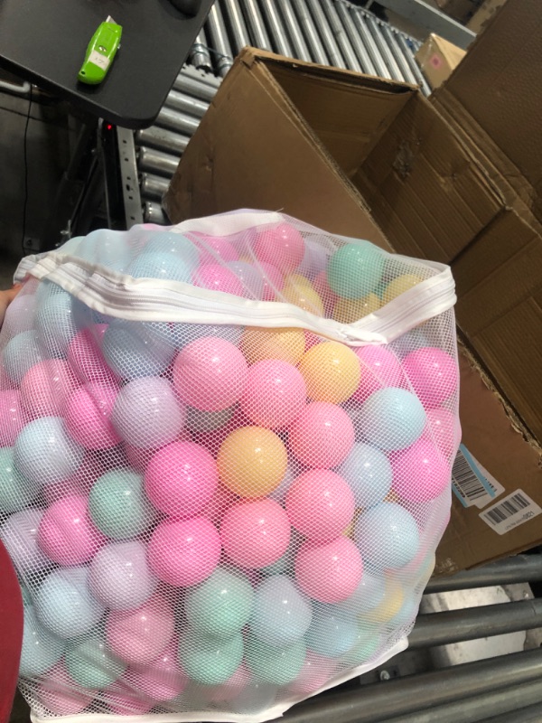 Photo 3 of Amazon Basics BPA Free Crush-Proof Plastic Ball Pit Balls with Storage Bag, Toddlers Kids 12+ Months, 6 Pastel Colors - Pack of 400 6 Pastel Colors 400 Balls