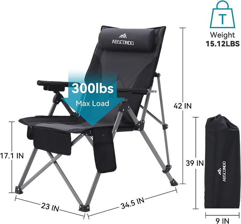 Photo 4 of (2) ABSCONDO Heated Camping Chair, Camping Chairs for Heavy People, Outdoor Folding Chairs with Adjustable Angled Backrest, Lawn Chairs Folding Supports up to 300lbs