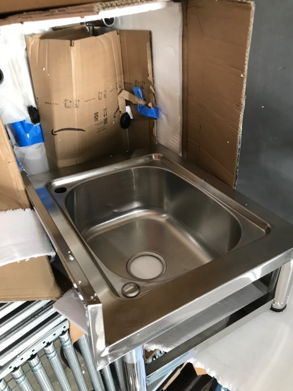Photo 3 of ***MISSING COMPONENTS*** Utility Sink Free Standing Single Bowl Kitchen Sink with Cold and Hot Water Pipe Stainless Steel Sink for Laundry Room Bathroom Farmhouse