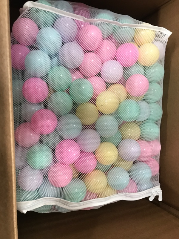 Photo 2 of Amazon Basics BPA Free Crush-Proof Plastic Ball Pit Balls with Storage Bag, Toddlers Kids 12+ Months, 6 Pastel Colors - Pack of 400 6 Pastel Colors 400 Balls