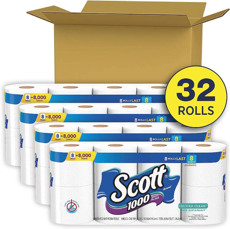 Photo 1 of Scott Trusted Clean Toilet Paper, 32 Regular Rolls, Septic-Safe Toilet Tissue, 1-Ply Rolls