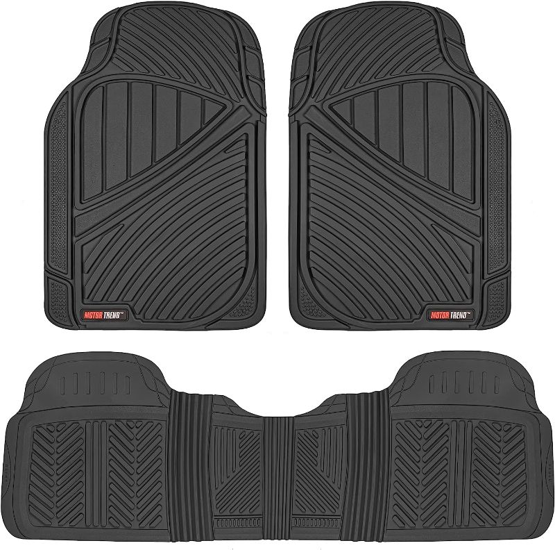 Photo 2 of Motor Trend FlexTough Performance All Weather Rubber Car Floor Mats - 3 Piece Floor Mats Automotive Liners for Cars Truck SUV, Heavy-Duty Waterproof (Black)