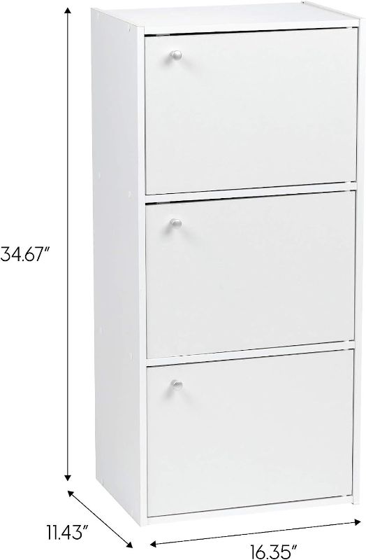 Photo 1 of IRIS USA 3 Tier Small Storage Cabinet, Portable Storage Shelf Unit, Small Bookcase with Doors, White 3 Door
