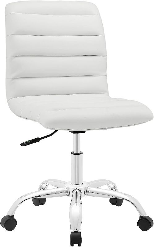 Photo 1 of Modway Ripple Ribbed Armless Mid Back Swivel Conference Office Chair In White
