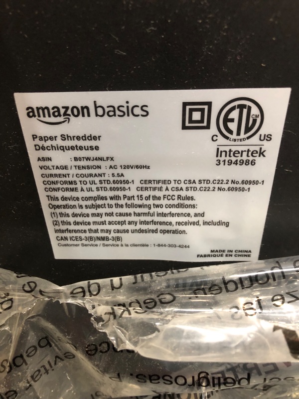 Photo 1 of Amazon Basics 24-Sheet Cross-Cut Paper, CD and Credit Card Home Office Shredder with Pullout Basket
