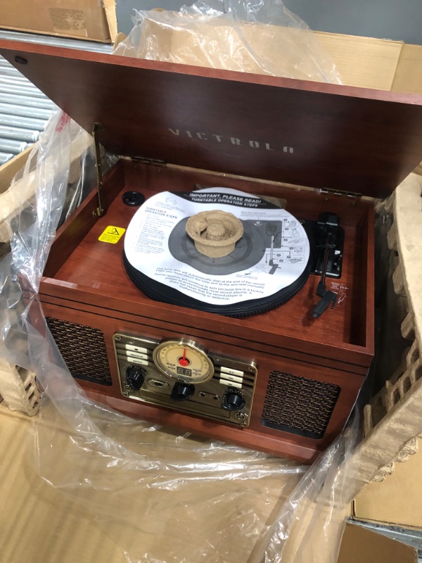 Photo 2 of Victrola Nostalgic 6-in-1 Bluetooth Record Player & Multimedia Center with Built-in Speakers - 3-Speed Turntable, CD & Cassette Player, FM Radio | Wireless Music Streaming | Mahogany
